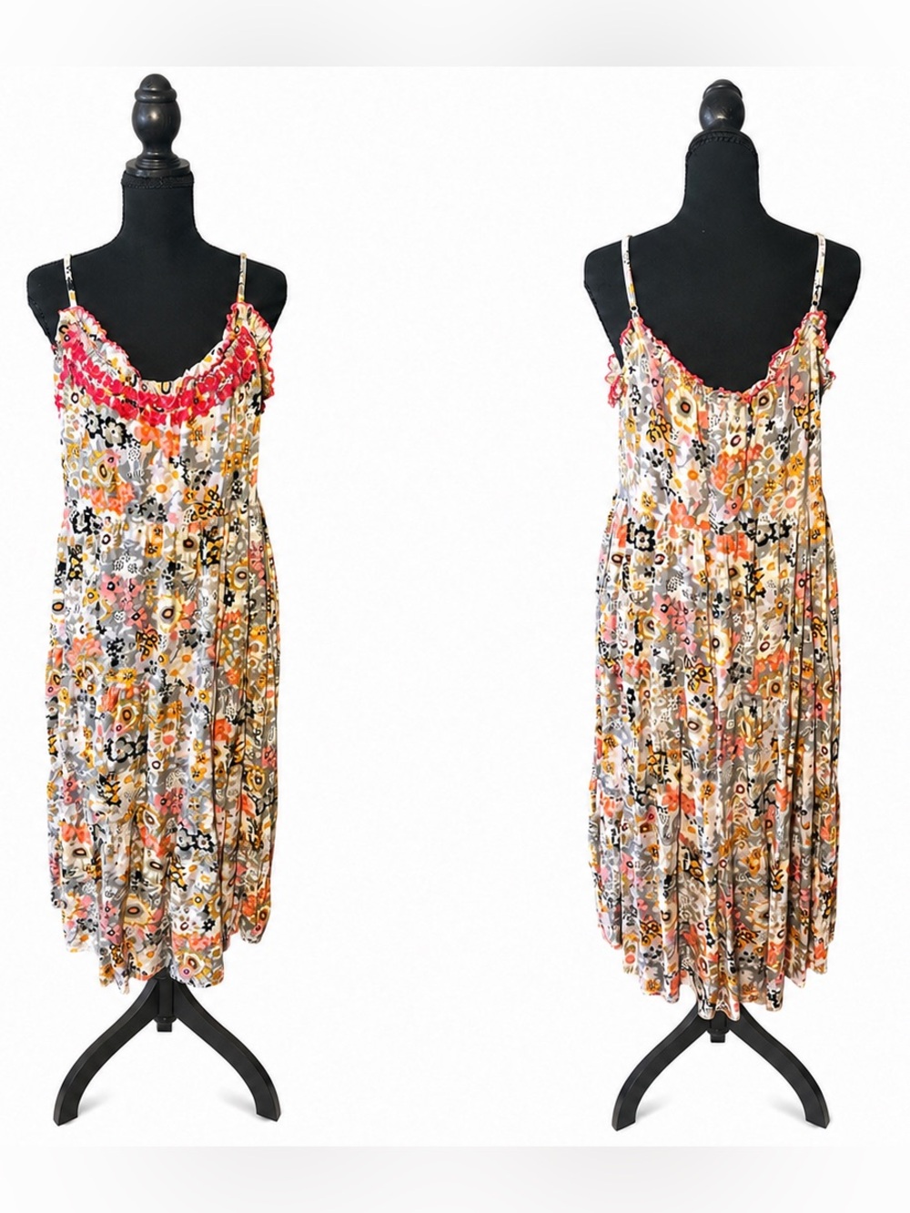🌸 Natural Life Harley Embroidered Midi Dress M Grey Garden 🩶
